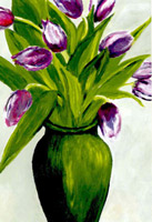 Grune vase mit tulpen